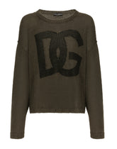 Round-neck linen sweater with DG logo -  | Dolce &amp; Gabbana