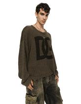 Round-neck linen sweater with DG logo -  | Dolce &amp; Gabbana
