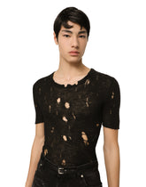 Round-neck technical linen sweater with rips -  | Dolce & Gabbana
