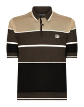 Striped silk polo-shirt with DG embroidery -  | Dolce &amp; Gabbana
