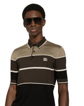 Striped silk polo-shirt with DG embroidery -  | Dolce &amp; Gabbana