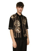 Coin print polo shirt with panel -  | Dolce & Gabbana