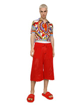 Mesh-look cotton knit jogging shorts -  | Dolce &amp; Gabbana