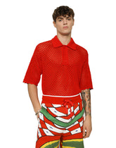 Mesh-look cotton polo-shirt with logo -  | Dolce &amp; Gabbana