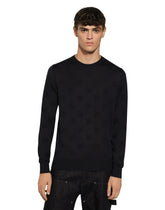 Silk round-neck sweater with all-over DG inlay -  | Dolce &amp; Gabbana