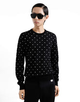 Silk crew neck sweater with jacquard polka dot inlay -  | Dolce &amp; Gabbana