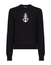 Round-neck virgin wool sweater with Marina embroidery -  | Dolce & Gabbana