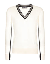 Silk V-neck sweater with DG embroidery -  | Dolce &amp; Gabbana