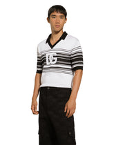 Silk jacquard V-neck polo-shirt with DG logo -  | Dolce & Gabbana