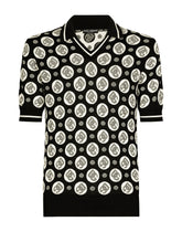 Silk jacquard V-neck polo-shirt with DG logo -  | Dolce &amp; Gabbana