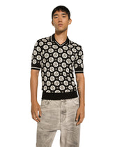 Silk jacquard V-neck polo-shirt with DG logo -  | Dolce &amp; Gabbana