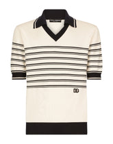 Striped silk V-neck polo-shirt with DG logo -  | Dolce &amp; Gabbana