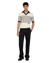 Striped silk V-neck polo-shirt with DG logo -  | Dolce &amp; Gabbana