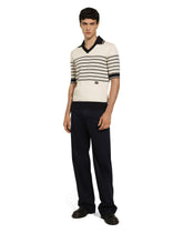 Striped silk V-neck polo-shirt with DG logo -  | Dolce &amp; Gabbana