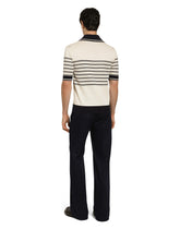 Striped silk V-neck polo-shirt with DG logo -  | Dolce &amp; Gabbana