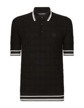 Short-sleeved stretch silk polo-shirt with DG logo -  | Dolce &amp; Gabbana
