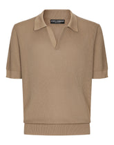 Cotton openwork V-neck polo shirt -  | Dolce &amp; Gabbana