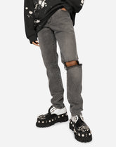 Gray slim-fit stretch jeans with rips -  | Dolce &amp; Gabbana