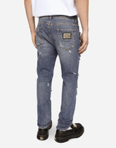 Mid blue slim-fit stretch jeans with rips -  | Dolce &amp; Gabbana