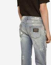 Bleached wash slim-fit stretch denim jeans -  | Dolce & Gabbana