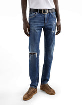 Slim-fit stretch cotton jeans with logo embroidery -  | Dolce &amp; Gabbana