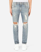 Blue wash skinny stretch jeans with rips -  | Dolce &amp; Gabbana