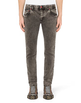 Gray wash skinny stretch jeans with patch detailing -  | Dolce & Gabbana