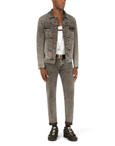 Gray wash skinny stretch jeans with patch detailing -  | Dolce & Gabbana