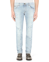 Light blue skinny stretch jeans with rips -  | Dolce & Gabbana
