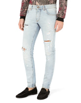 Light blue skinny stretch jeans with rips -  | Dolce & Gabbana