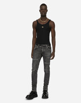 Gray skinny stretch jeans with rips -  | Dolce &amp; Gabbana