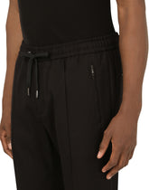 Wool and cotton jogging pants with branded plate -  | Dolce & Gabbana