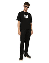 Stretch cotton jogging pants with plate -  | Dolce &amp; Gabbana