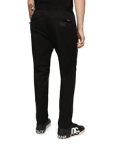 Stretch cotton jogging pants with plate -  | Dolce &amp; Gabbana