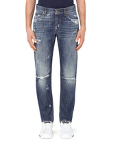 Washed blue regular-fit jeans with rips -  | Dolce & Gabbana