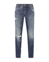 Washed blue regular-fit jeans with rips -  | Dolce & Gabbana