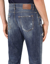 Washed blue regular-fit jeans with rips -  | Dolce & Gabbana