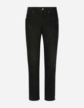 Black wash regular-fit jeans with abrasions -  | Dolce &amp; Gabbana