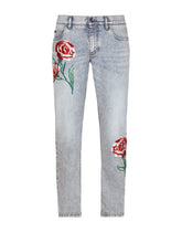 Light blue regular-fit jeans with patch embellishment -  | Dolce & Gabbana