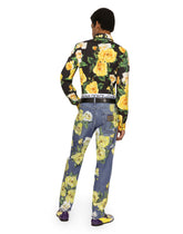 Loose blue denim jeans with all-over rose print -  | Dolce & Gabbana