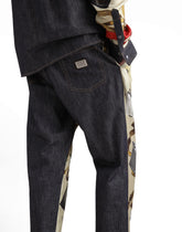 Loose blue denim and silk jeans with lighter print -  | Dolce &amp; Gabbana
