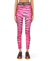 Run-resistant fabric leggings with tiger print and branded elastic -  | Dolce & Gabbana