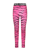 Run-resistant fabric leggings with tiger print and branded elastic -  | Dolce & Gabbana
