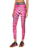 Run-resistant fabric leggings with tiger print and branded elastic -  | Dolce & Gabbana