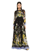 Long rabbit-print chiffon dress -  | Dolce & Gabbana