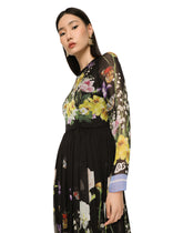 Long rabbit-print chiffon dress -  | Dolce & Gabbana