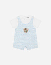Short-sleeved jersey romper suit with all-over logo print and patch -  | Dolce &amp; Gabbana