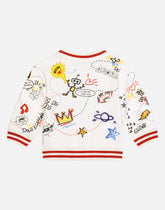 Round-neck jersey sweatshirt with DG design print and patches -  | Dolce &amp; Gabbana