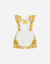 Poplin onesie with yellow majolica print and DG logo -  | Dolce &amp; Gabbana