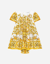 Poplin dress with yellow majolica print -  | Dolce &amp; Gabbana